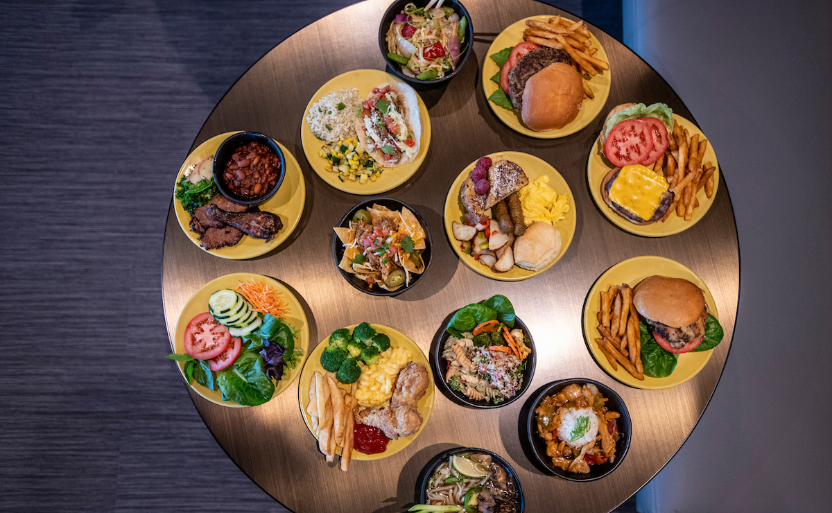 Table with a variety of of example plates at the Eagle Landing Dining Hall