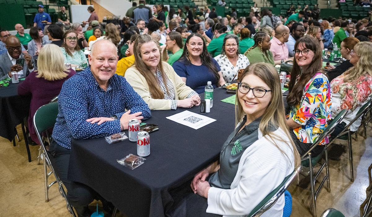 UNT Staff eating together at the Staff Appreciation Lunch
