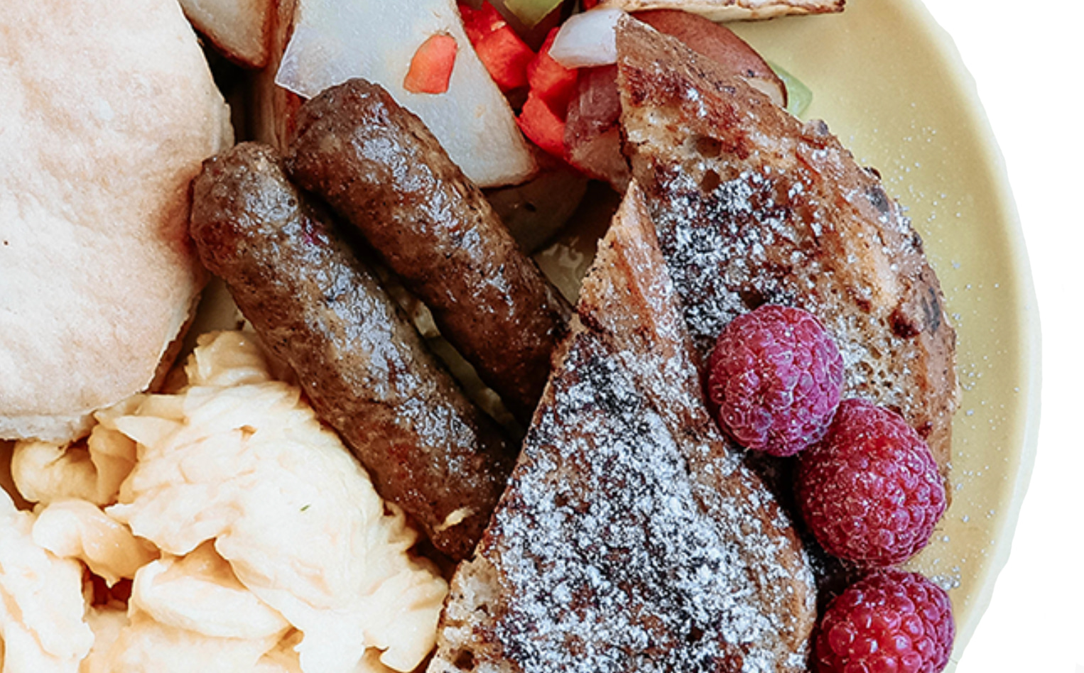 Plate of breakfast foods pleasingly arranged